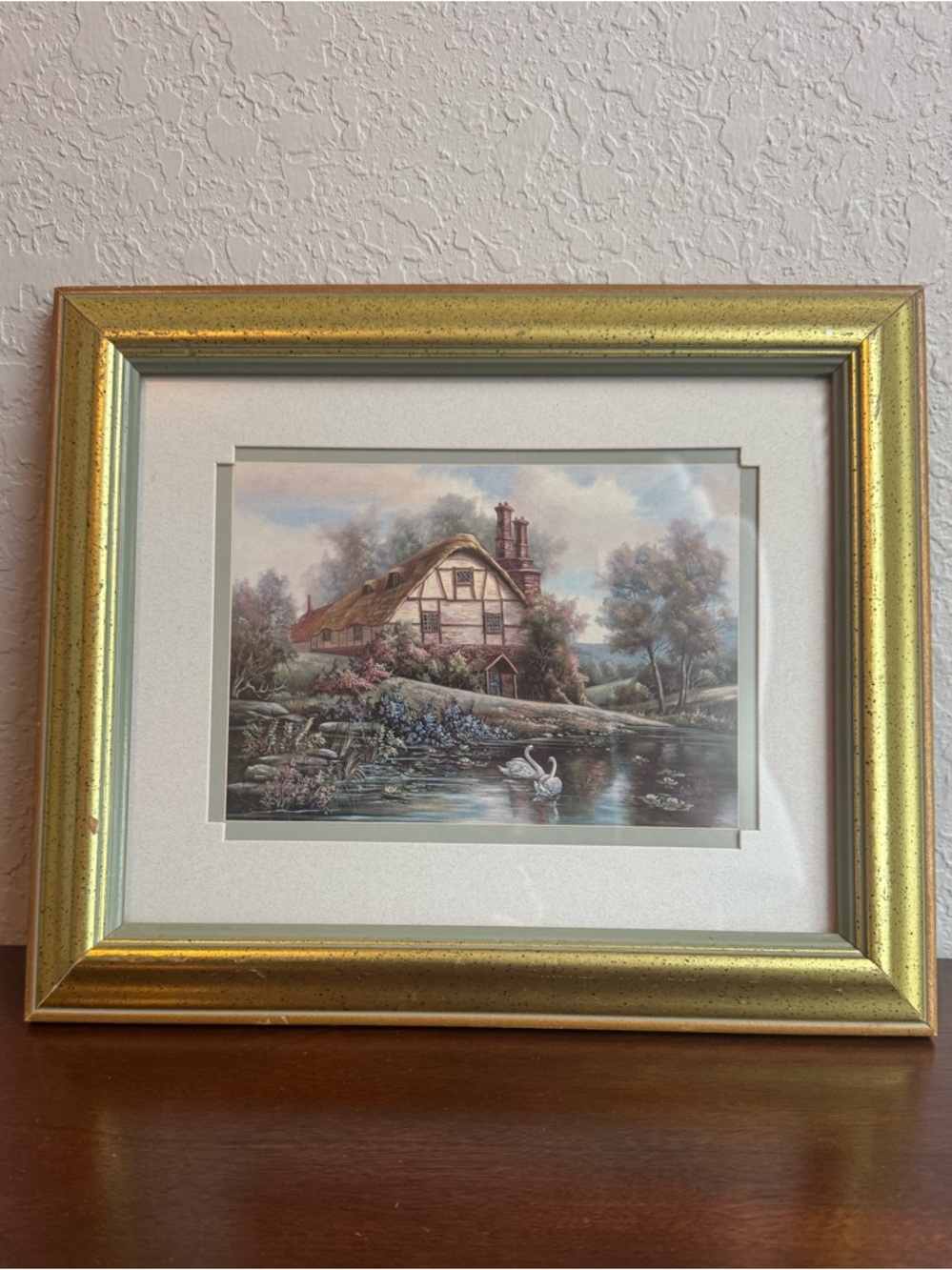 Carl Valente Framed English Cottage Print with Swans